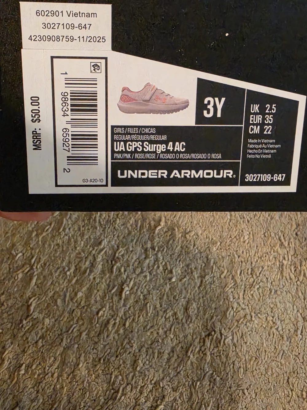Under Armour Kids Pink Mesh Sneakers with Hook-and-Loop Strap